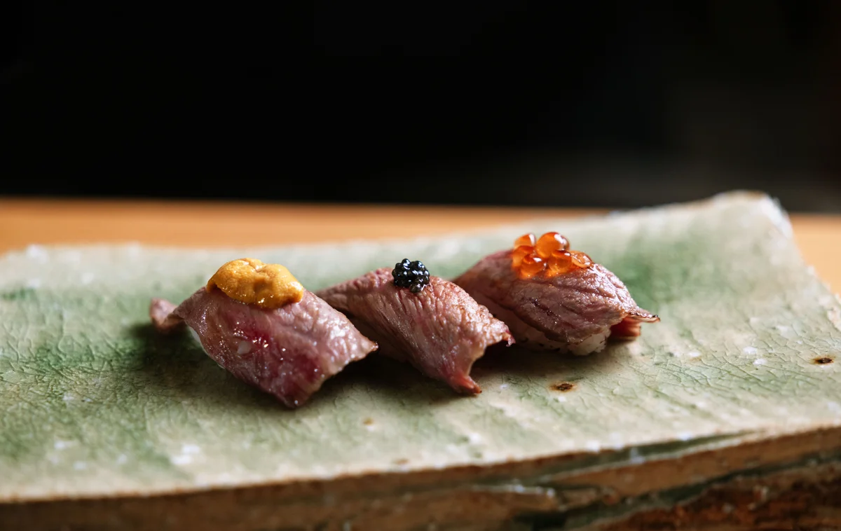 Beef nigiri from the Japanese restaurant "Himuka"
