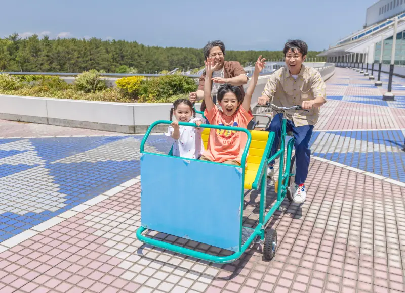 A family enjoying cycling