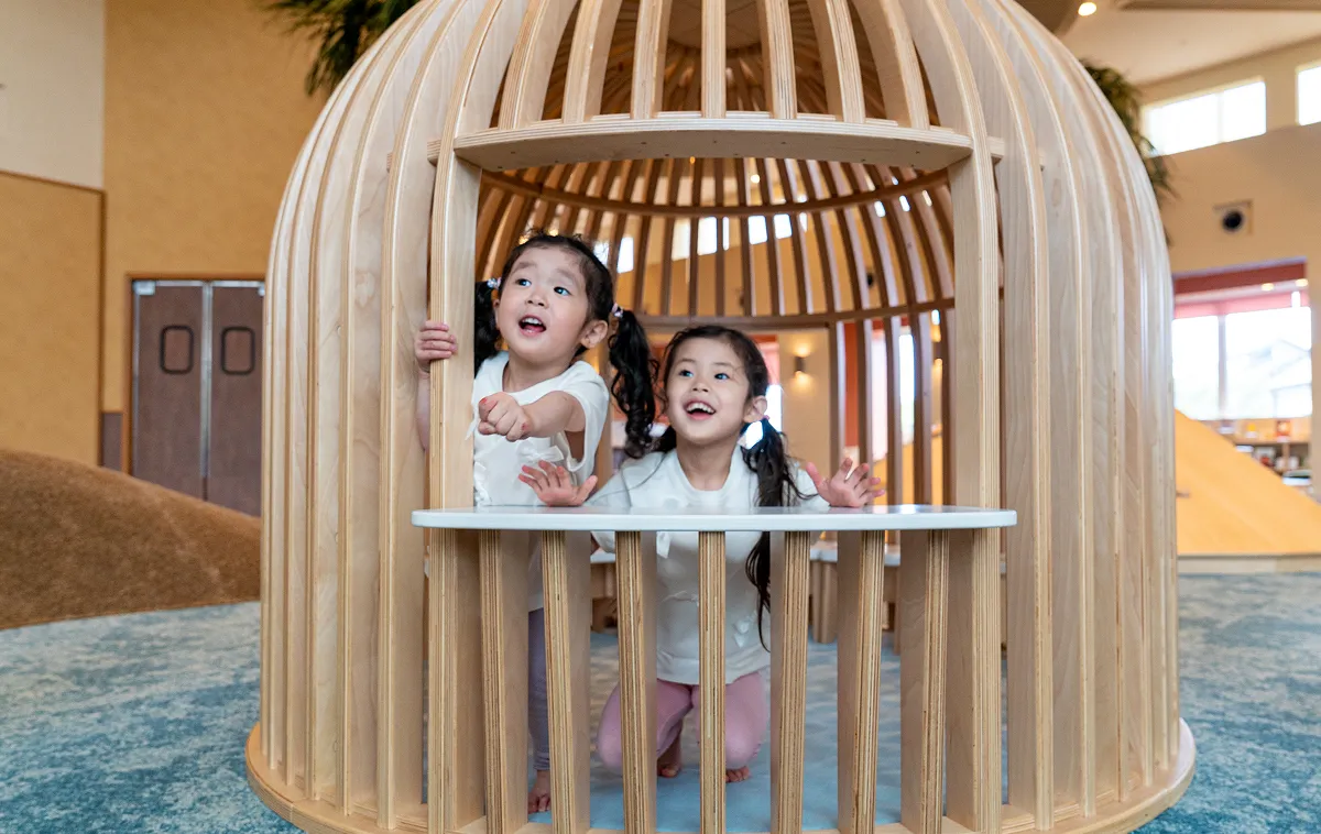 Children playing on the dome-shaped playground equipment at KIDS OASIS